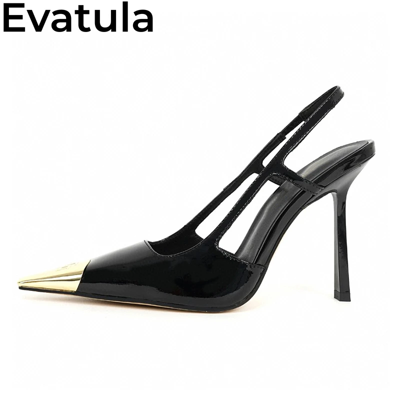 2024 Summer Fashion Metal Square Toe Thin High Heel Sandals Women Real Leather Slingbacks Stilettos Sexy Party Pumps Shoes Femme