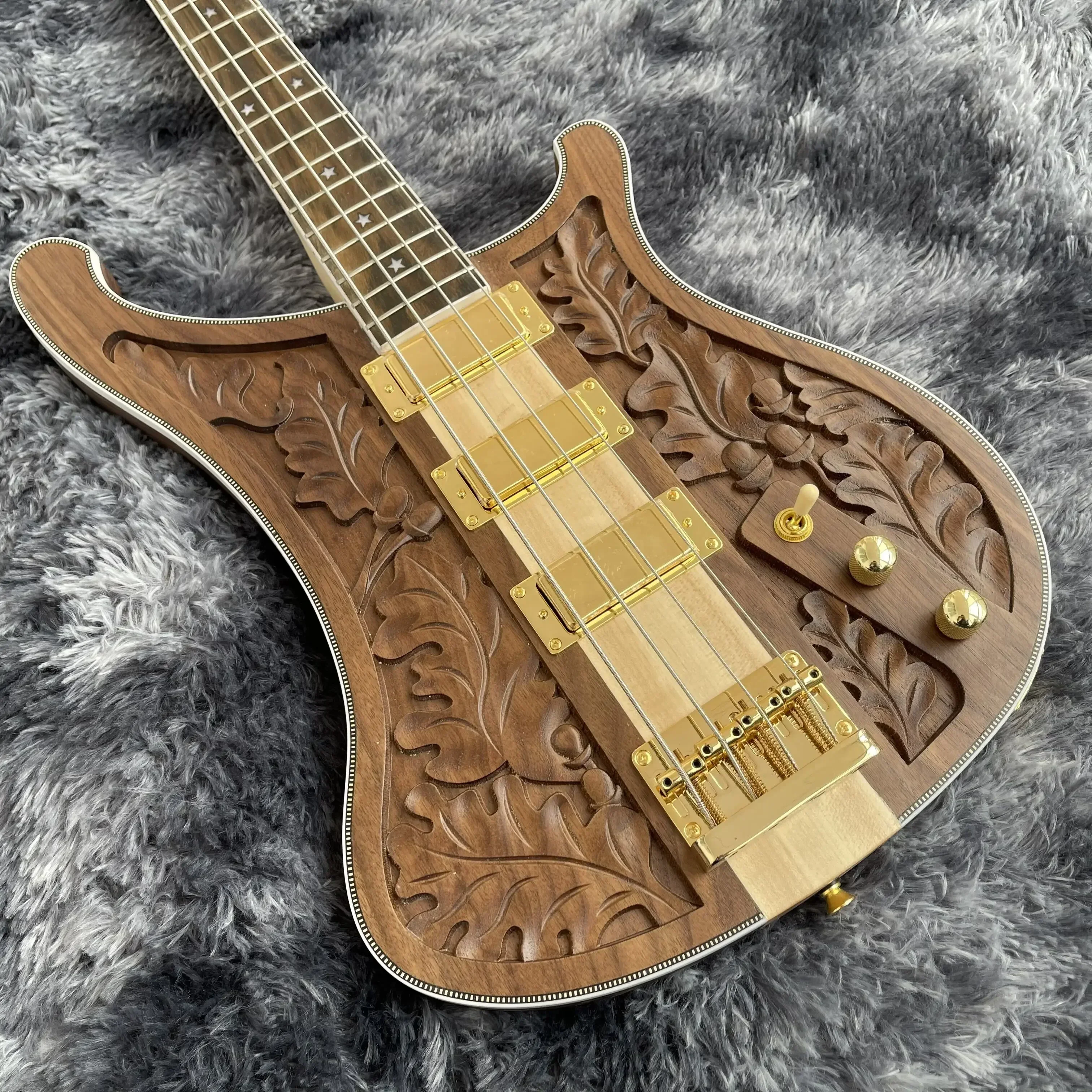 

4 Strings 4001 4004 LK Lemmy Limited Edition Natural Walnut Hand-carved Electric Bass Guitar Gold Hardware