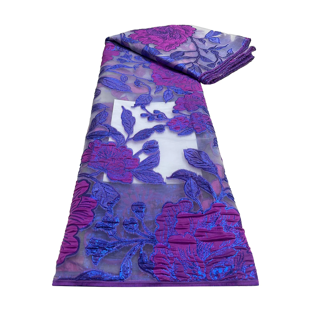 

African Damask Nigerian Tulle Lace Fabric 2025 High Quality Embroidery Party Gown Dress Brocade Jacquard Wedding 5Yards