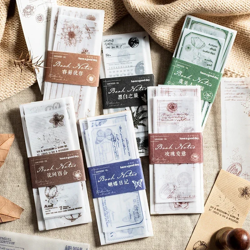 Pflanzenbetriebenes Briefpapier, 30-teiliges dekoratives Notizblock-Set |   6 Stile für Bullet Journals, Scrapbooking, Tagesplanung