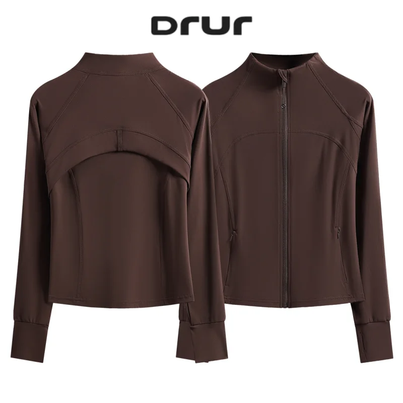 

Женская куртка для бега DRUR, облегающая спортивная куртка на молнии для тренировок и пеших прогулок с отверстиями для большого пальца и карманами для йоги, тренажерного зала, путешествий