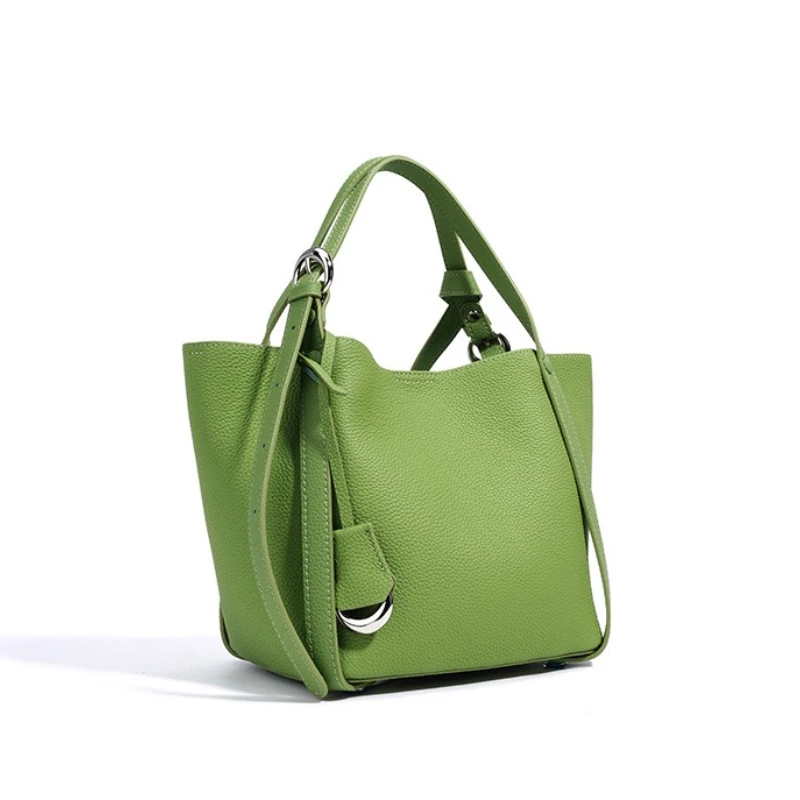 Bucket Bags for Women Fashion Handbag Cowhide Shoulder Bag with Inside Pocket Adjustable Strap Genuine Leather Lady Commuter