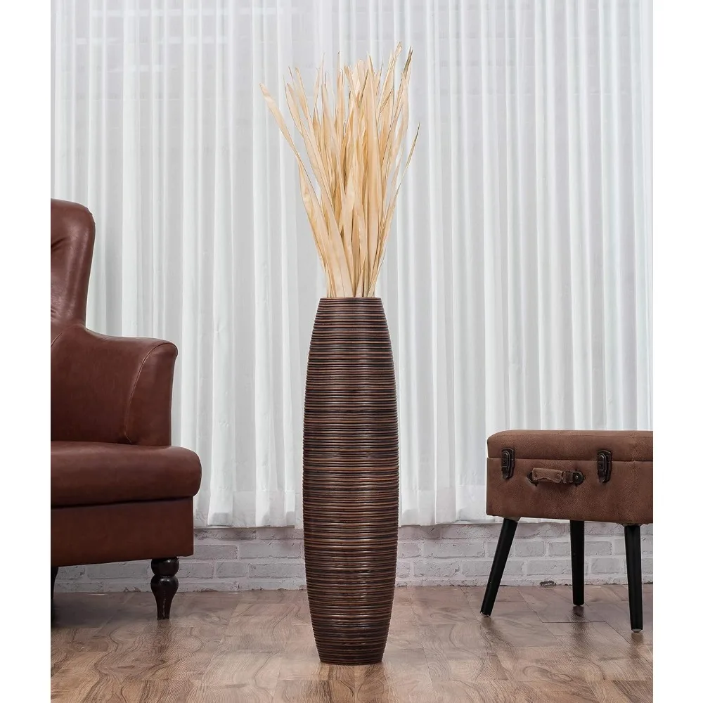 Florero rústico de piso alto de madera - 26 soportes decorativos para plantas artificiales y hierba de pampa