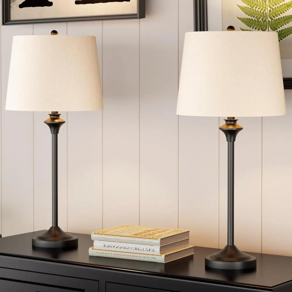 

Table Lamps Set Of 2 For Living Room, Bla Buffet Lamps Metal Nightstand Lamps With Oatmeal Fabric Shade, 26” Tall Bedside Desk