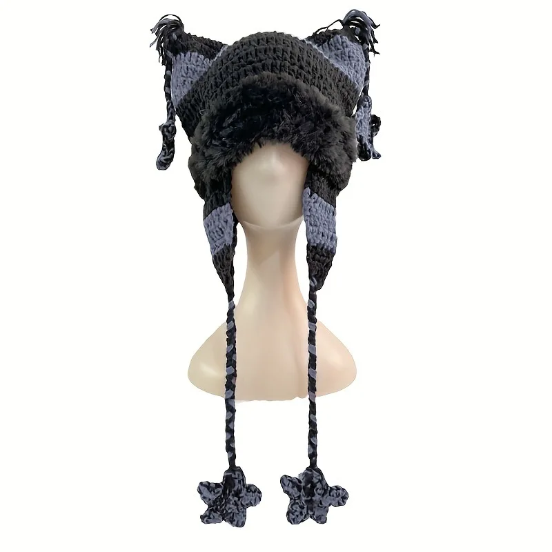 Warm Knitted Hat with Cat Ears And Bow Tie Handmade Material Cute And Sweet Style Suitable for Men Women Gift P1