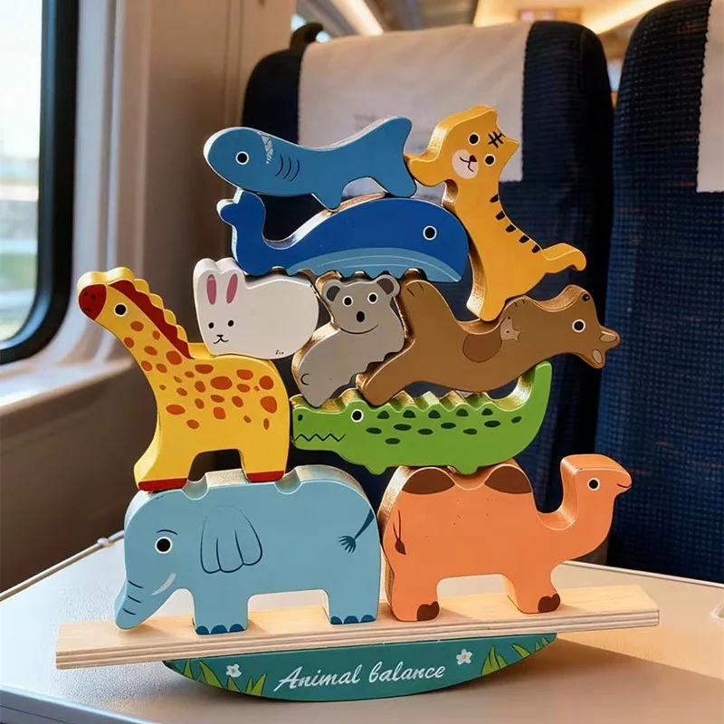 Animal Stacking Music Wooden Balance Stacking High Building Blocks Children's Early Education Puzzle Building Blocks Toy