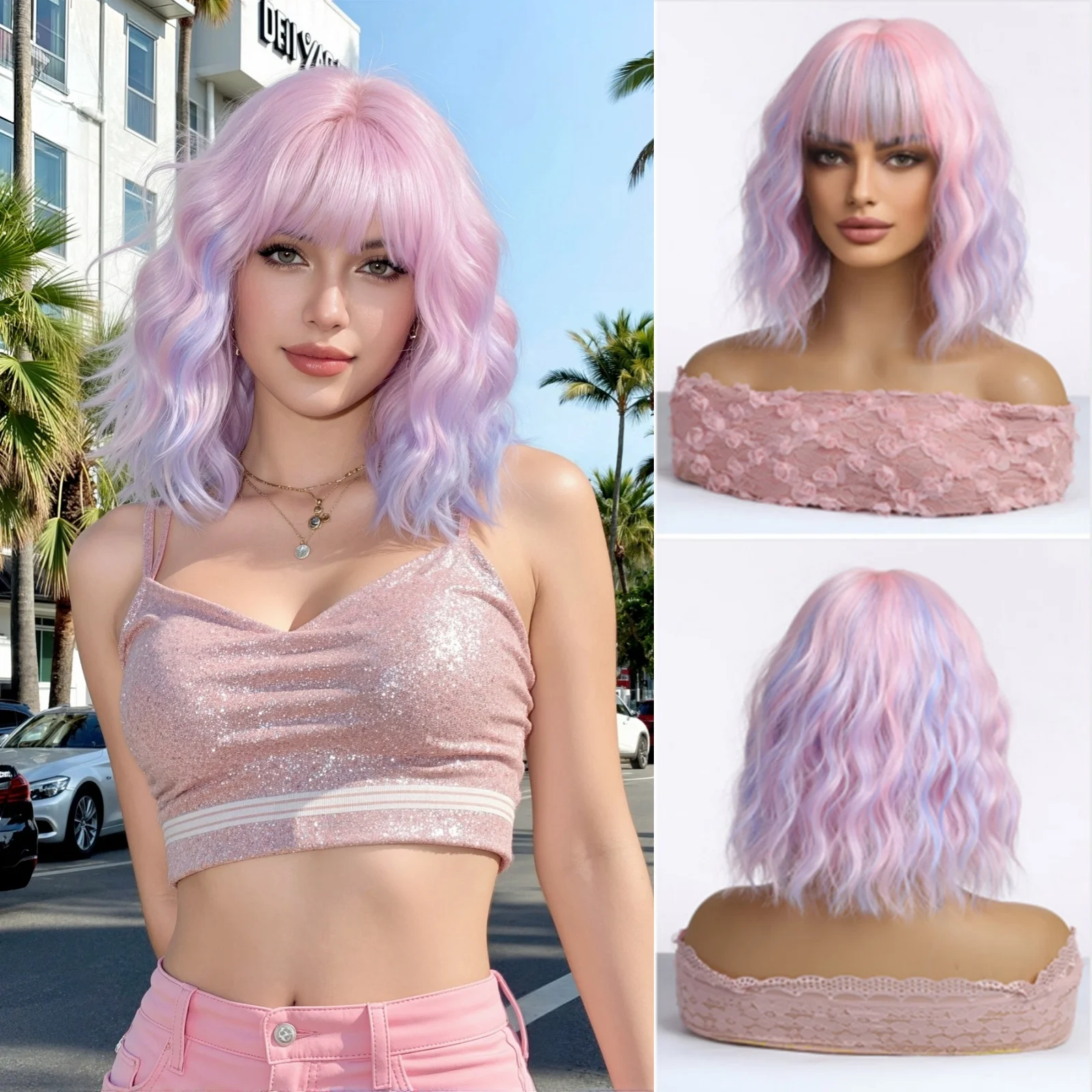 Long Wavy Ombre Blonde Wig Without Bangs