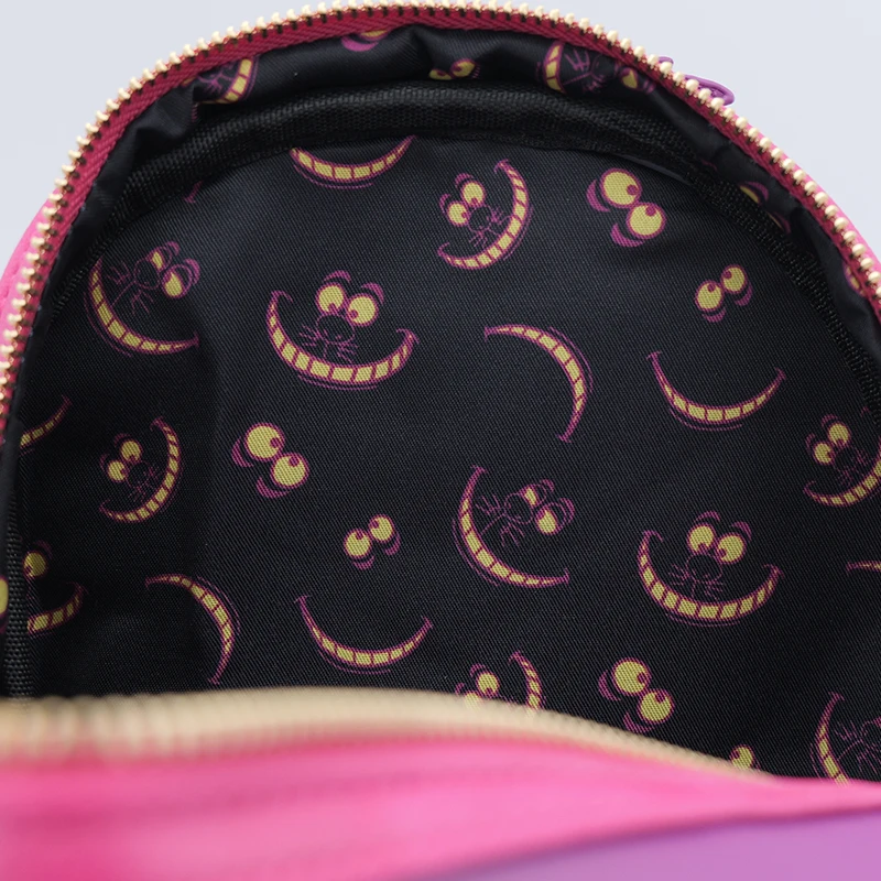 ดิสนีย์ อลิซในแดนมหัศจรรย์ แมวเชสเชียร์ หน้ายิ้ม ลายหนัง PU กระเป๋าเป้สะพายหลังผู้หญิง กระเป๋าเป้สะพายหลังขนาดเล็ก