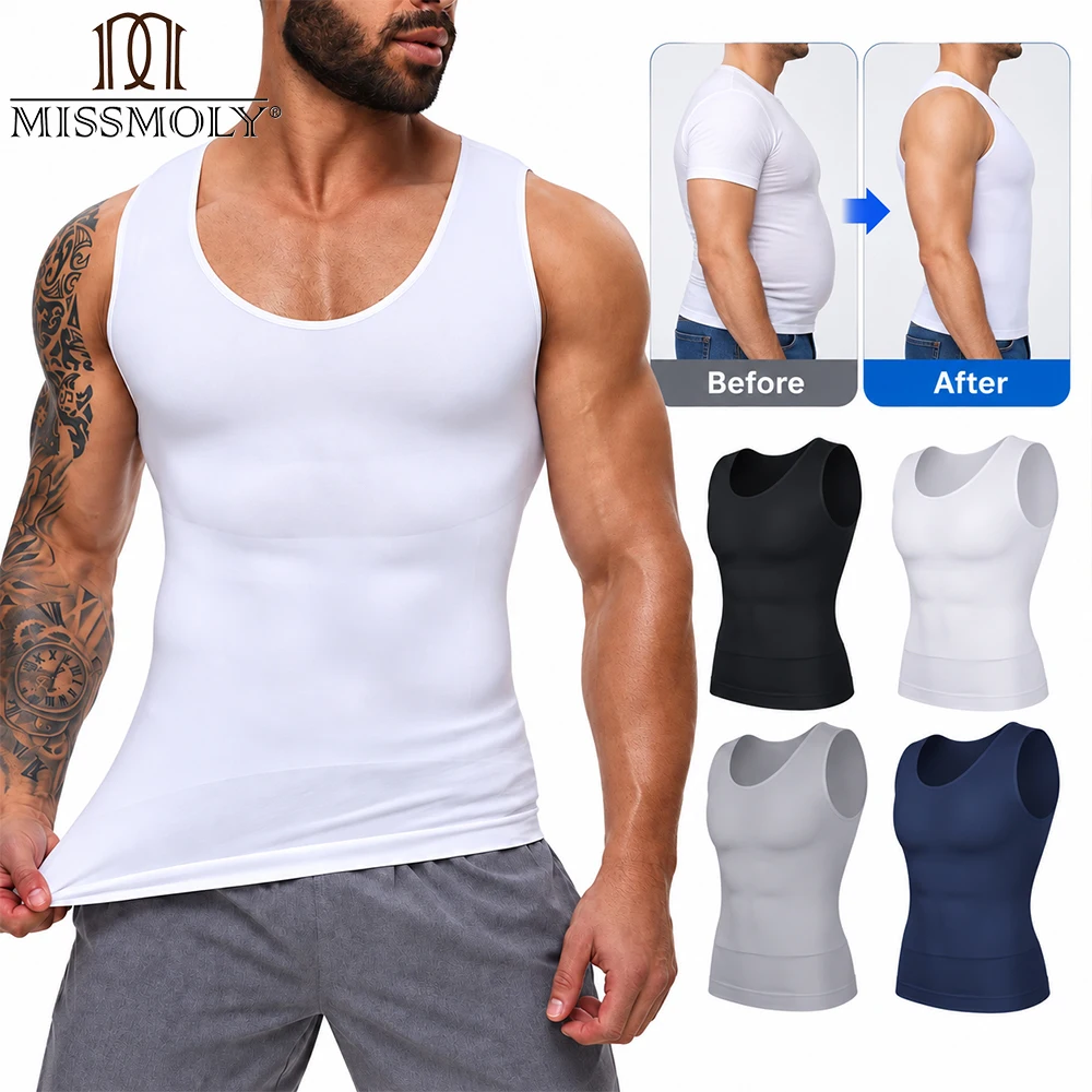 Men's Slimming Vest Compression Shapewear Training Tank Top Bodycon Sleeveless Shirt Body Shaper Abs Workout Hide Chest Clothing