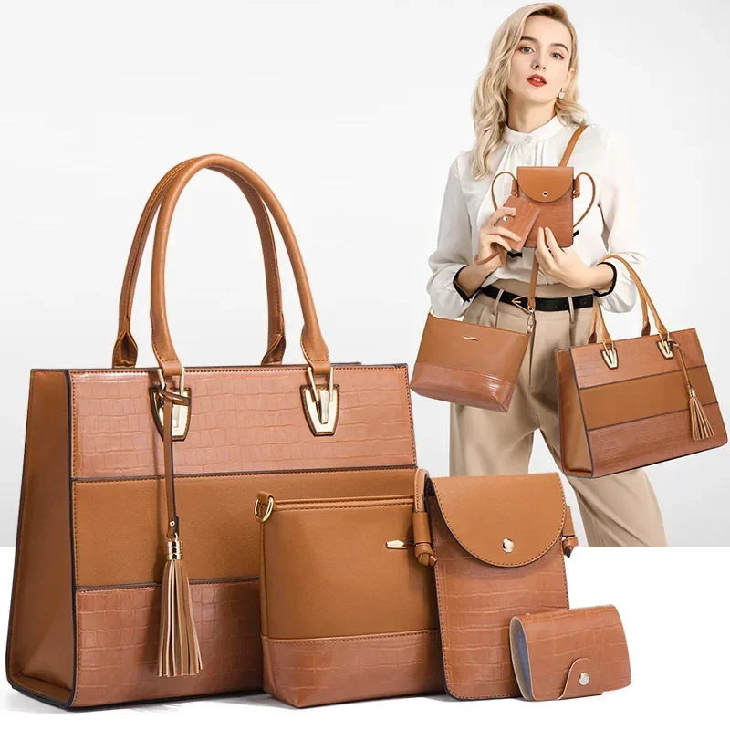 New trendy fashion women's bags, one-shoulder, cross-body hand, retro crocodile pattern four-piece set of mother and son bags