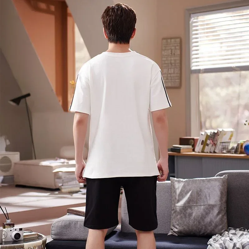 2026 Summer 100% Cotton Short Sleeve Pajama Sets for Men Korean Loose Sleepwear Pyjama Homewear Male Pijama Hombre Home Clothes