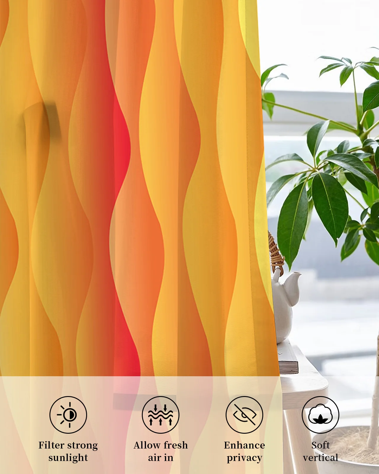 Gradient Wave Curve Yellow Orange Tulle Drapes Living Room Bedroom Sheer Window Curtains Kitchen Balcony Modern Voile Curtains