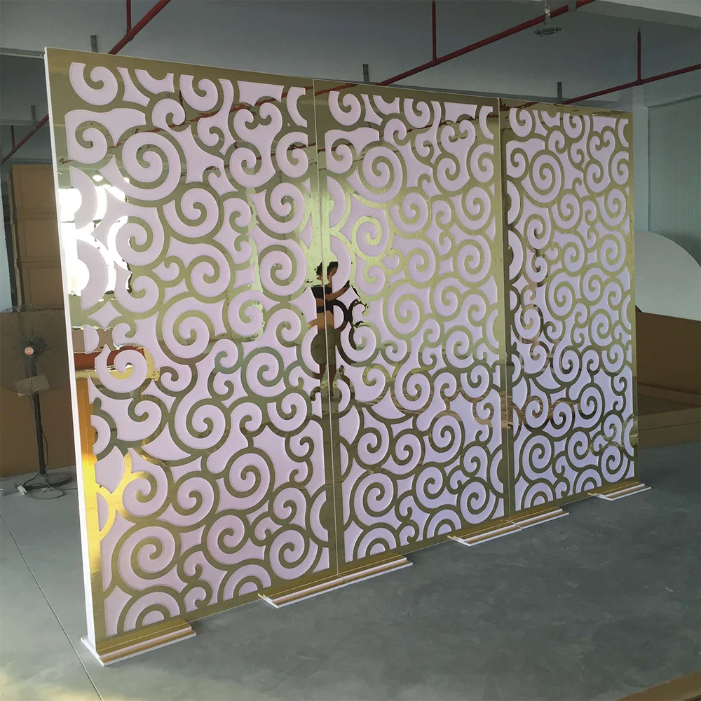 High Quality Exquisite Mirror Gold Acrylic Wedding Backdrop For Events On sales