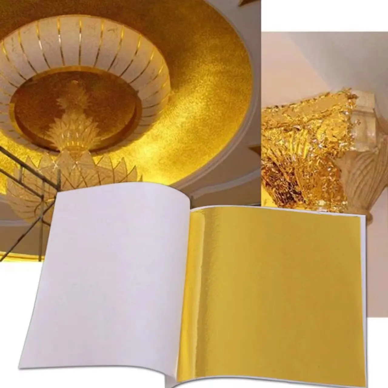 Aomily 9x9cm 100 Sheets Practical K Pure Shiny Gold Leaf for Gilding Funiture Lines Wall Crafts Handicrafts Gilding Decoration