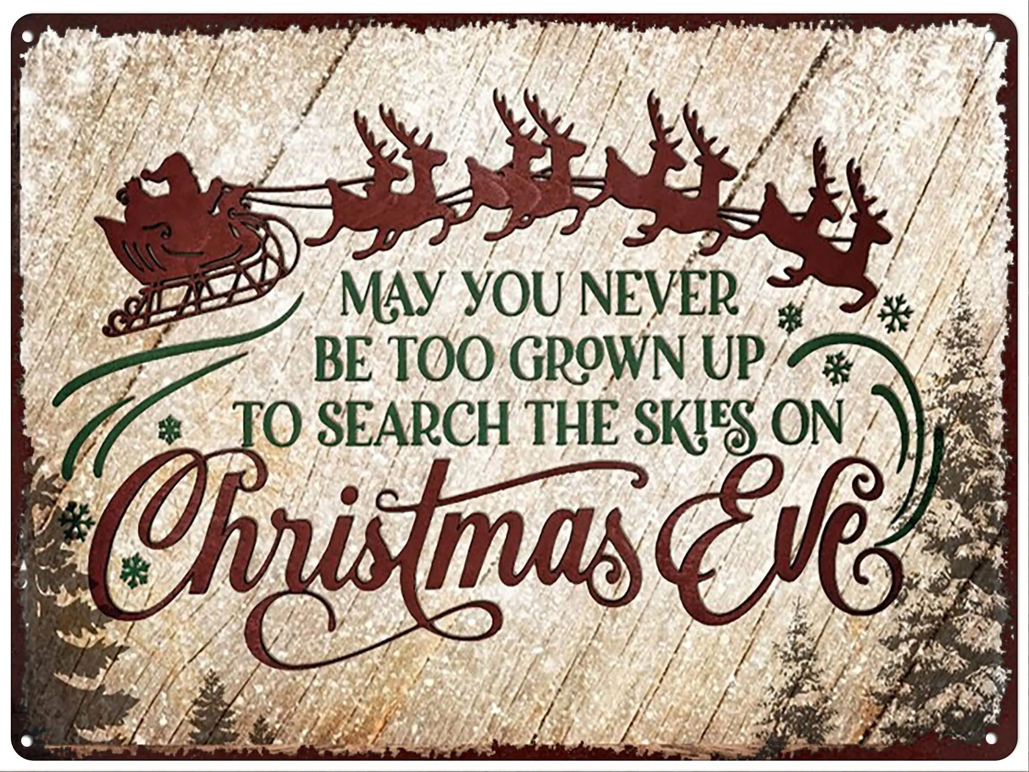 Xiddxu Vintage Tin Sign Metal Plaque Christmas May You Never to Too Grown Up to Search The Skies Christmas Eve Metal Sign R sign