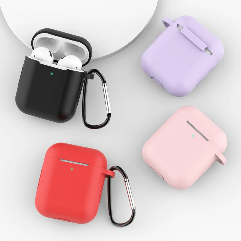 Silicone Funda With Hook For Apple Airpods 1/2 Wireless Headphone Cover For Air pods 2 1 Case Box Bags Shockproof Earphone Cover