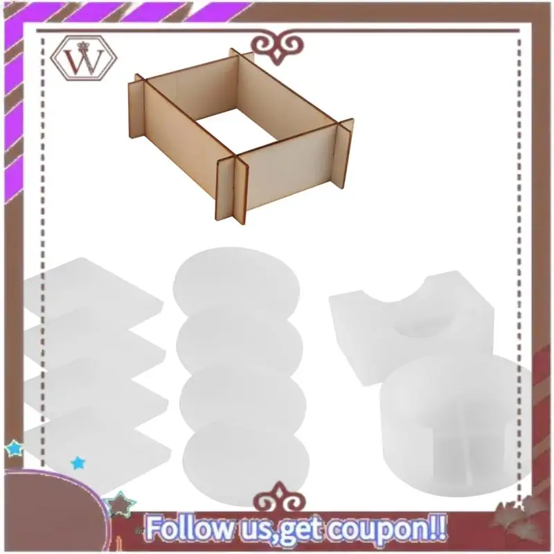 ABBG-Silicone Coaster Molds For Resin Casting,Epoxy Resin Coaster Molds Kit Including 8 Pcs Coasters And 2 Pcs Holders Molds