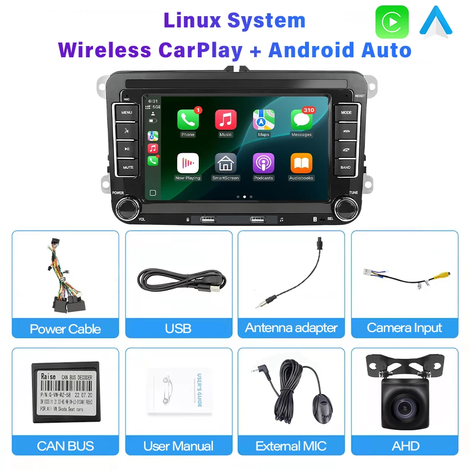 7" Wireless Carplay Android Auto Car Radio Multimedia Stereo MP5 For Volkswagen Skoda Octavia Golf 5 6 Touran Passat Polo Jeta image 3