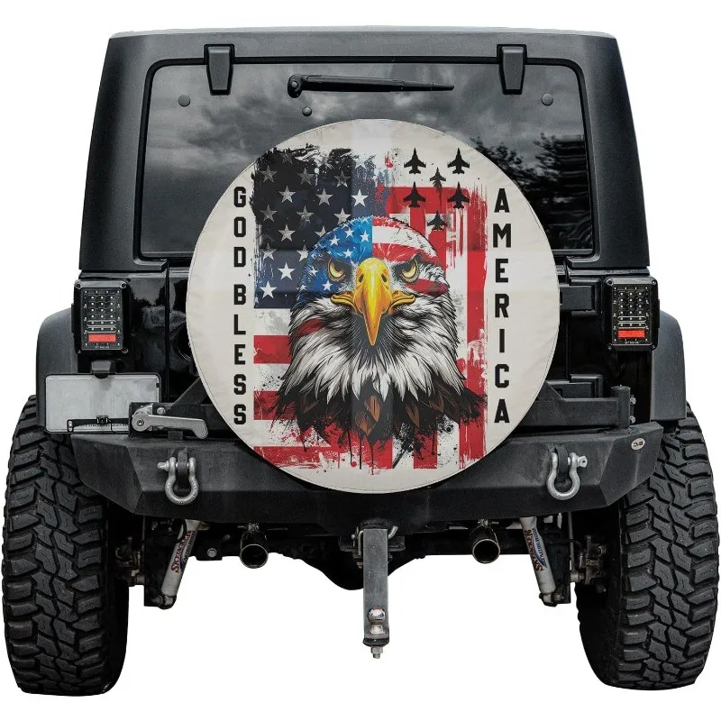 

God Bless America Eagle Spare Tire Cover Waterproof Polyester SUV Protector