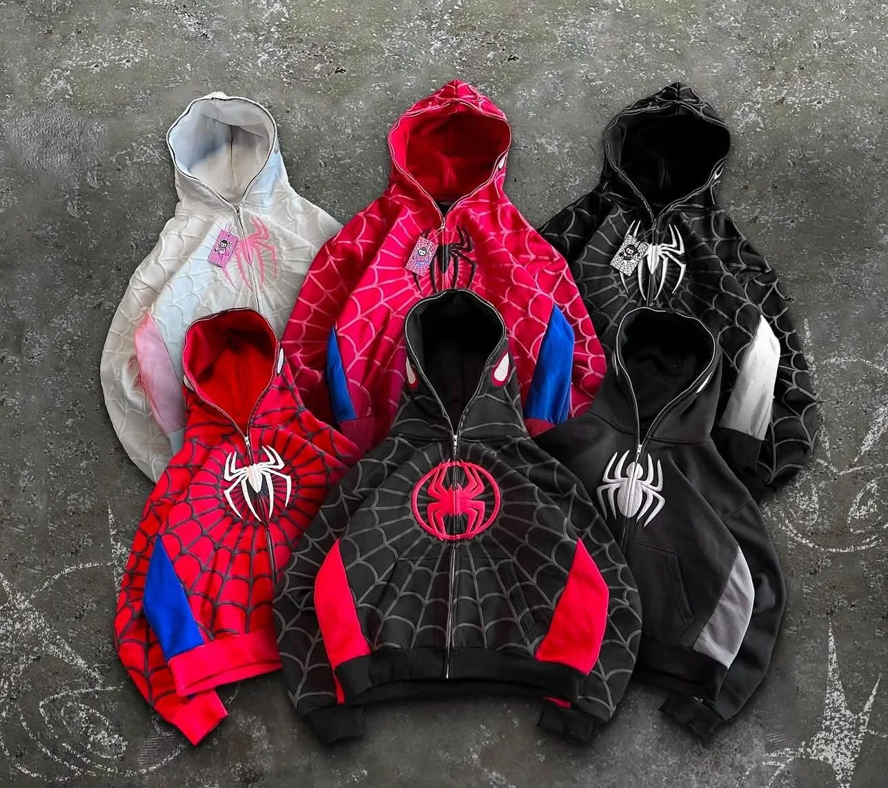 American Spider 3D Foaming Embroidery Zipper Hoodie Y2K Retro Gothic Harajuku Women Zip Up Jacket Hoodies Sweatshirt Men Clothes