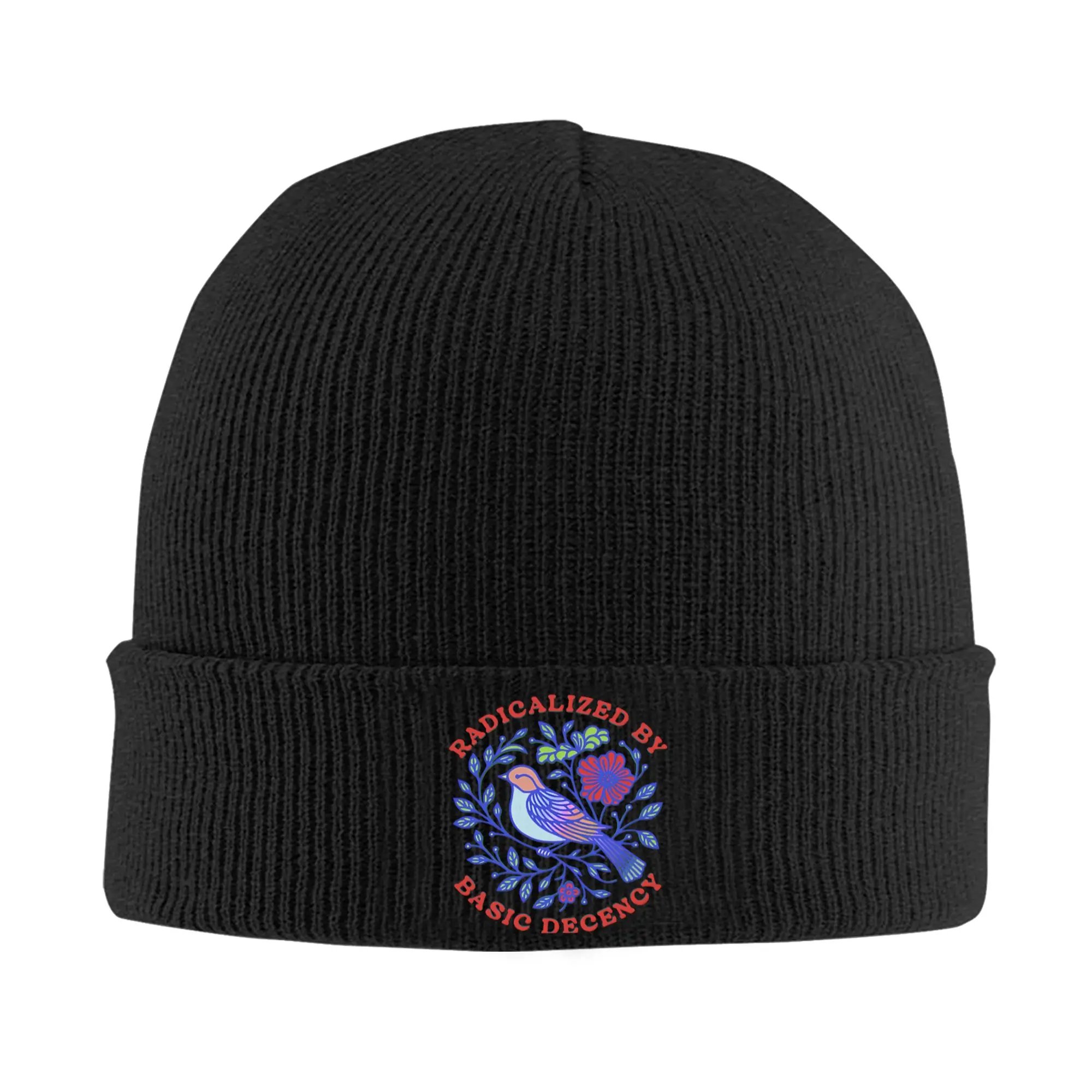 Radicalized by Basic Decency Hats Autumn Winter Beanies Fashion Blue Bird Caps Female Male Acrylic Skullcap,
