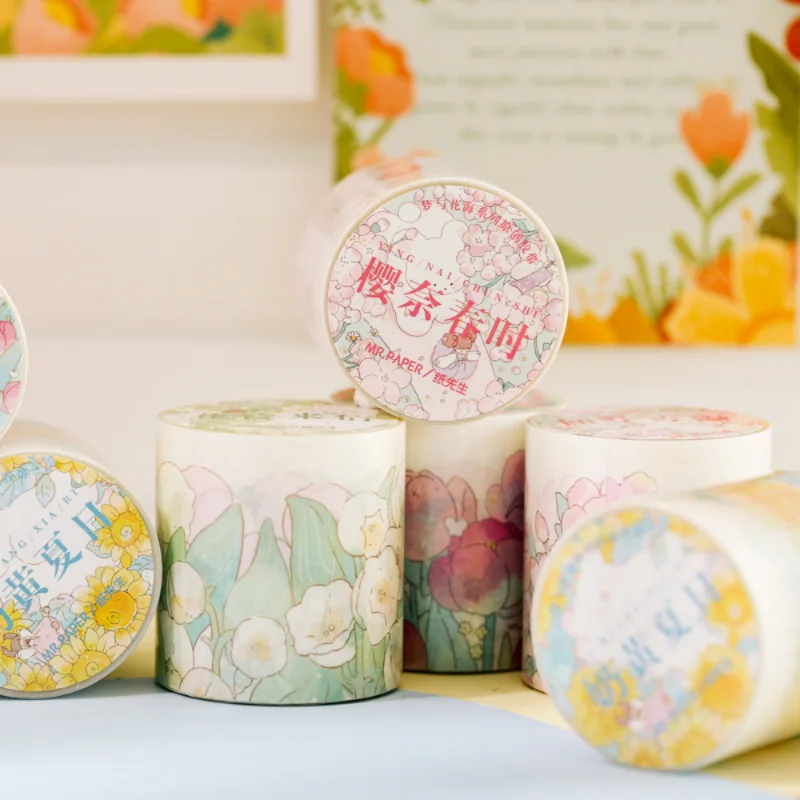 Mr. Paper 4 Style 300cm/roll Small Fresh Plant Washi Tape Simple  Beautiful Flower Hand Account Decorative Stationery Tape