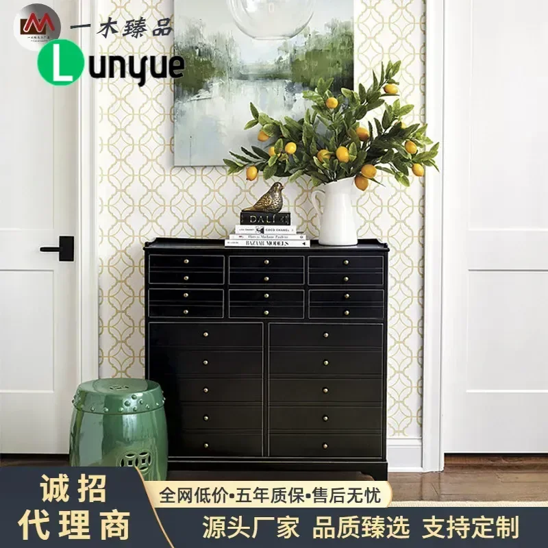 American Light Luxury Solid Wood Porch Cabinet Post Modern Simple Decorative Storage Side Cabinet French Retro Bucket Cabinet