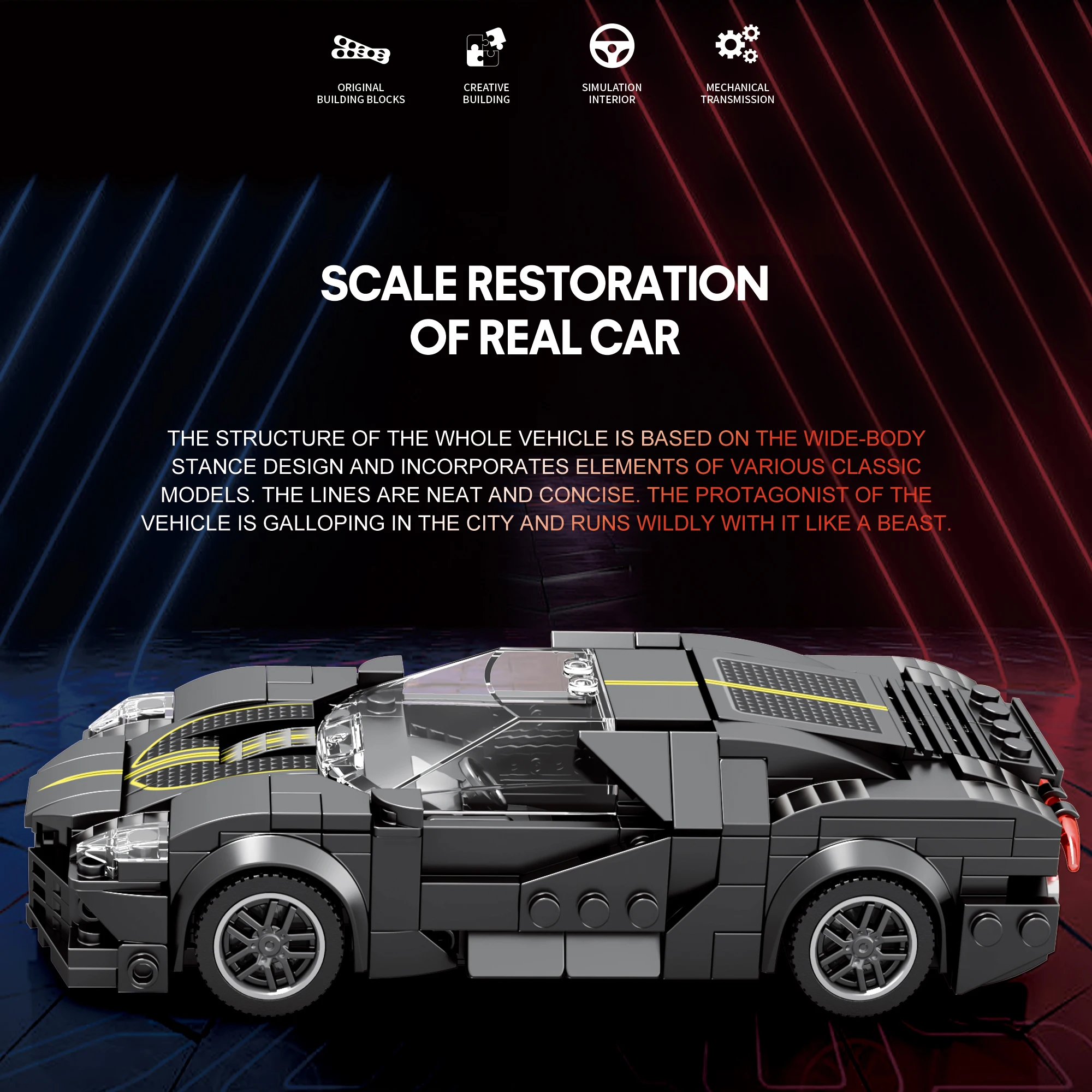 Reobrix Black Supercar Building Blocks Set, Bugatti La Voiture Noire Model Car, Collectible Toy for Kids & Adults, Ideal Gift view 2