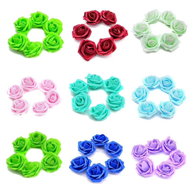 50pcs 4cm Fake PE Foam Rose Flower Head Artificial Flower For Wedding Birthday Party Home Decoration DIY Wreath Garland Craft