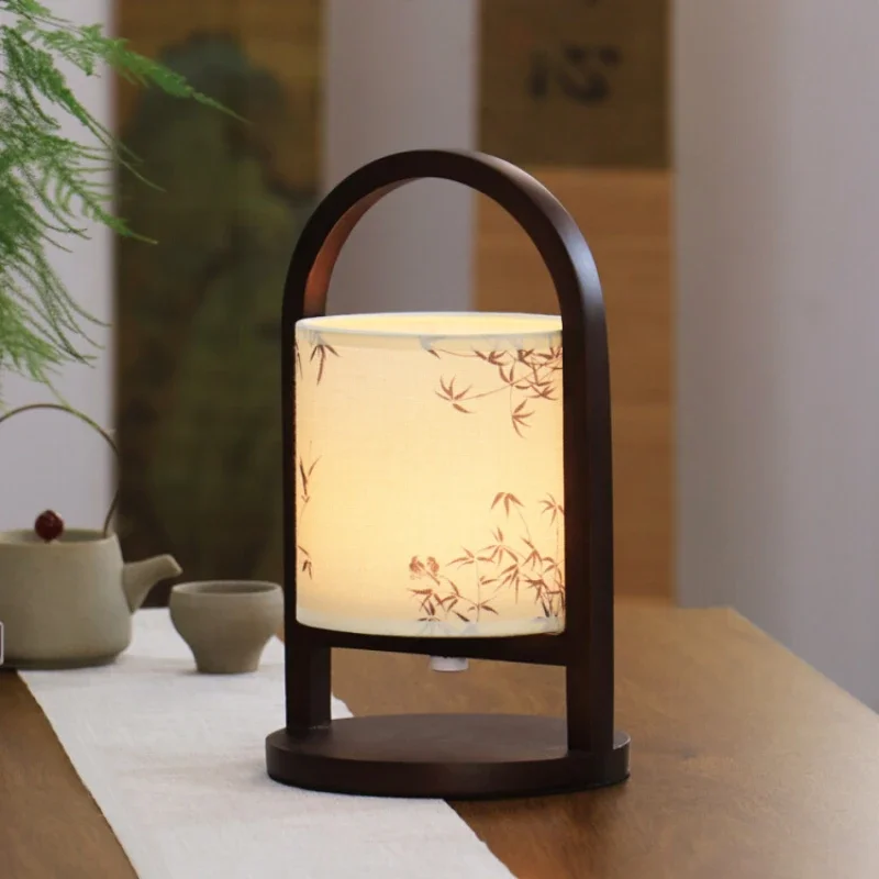 Living room tea desktop small table lamp new Chinese zen high-end national style retro decoration solid wood advanced sense