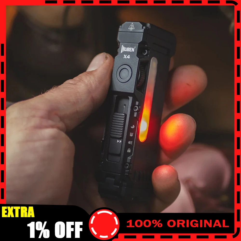 WUBEN X4 EDC Flat Flashlight with RGB Light, 1500 Lumens Mini Flashlight with Tactical Switch and Magnetic, IP68 Portable Pocket
