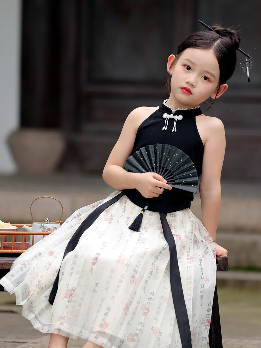 ملابس بناتي أطفال هانفو ، بدلة تانغ للأطفال ، تنورة على وجه الحصان ، خرافية فائقة ، على الطراز القديم ، الصيف