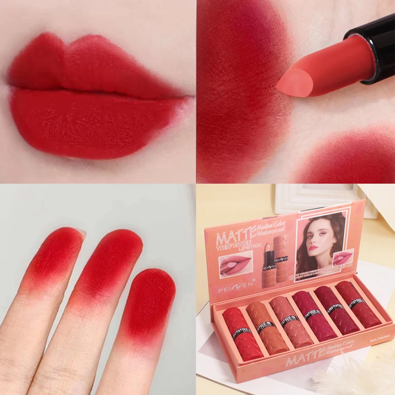 Matte Lipstick Set 6 Colors Velvet Smooth Nude Lip Stick, Long Lasting Moisturizing and Waterproof Non-Stick Cosmetic Gifts