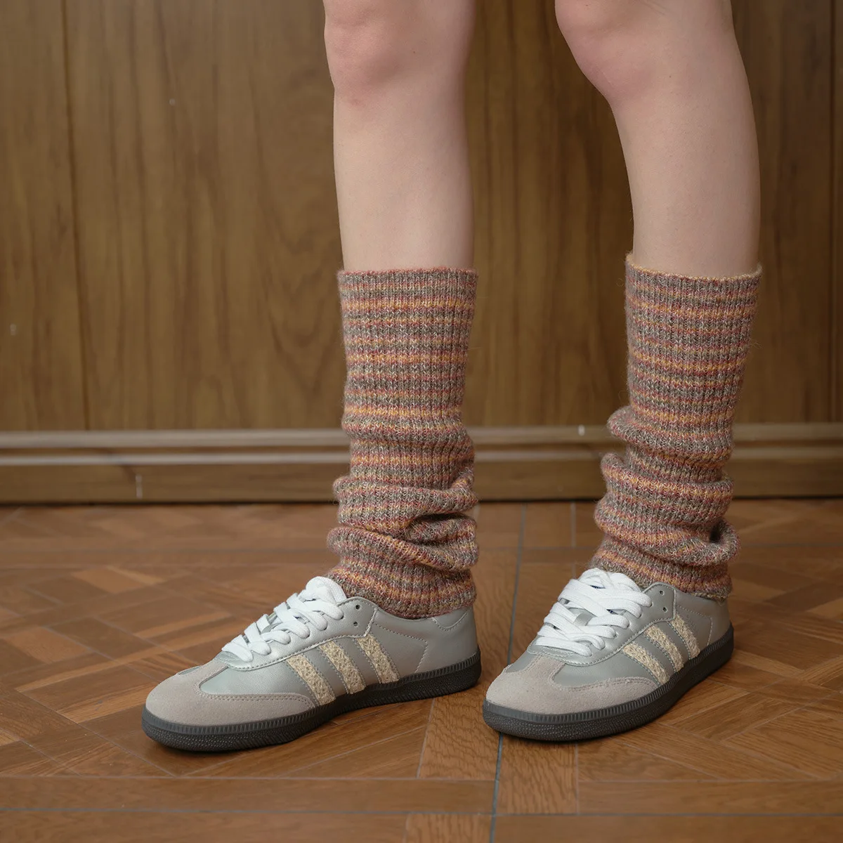 Vintage Wool Blend Knit Leg Warmers for Women Striped Gradient Y2K Style Slouch Socks Fashion Layering