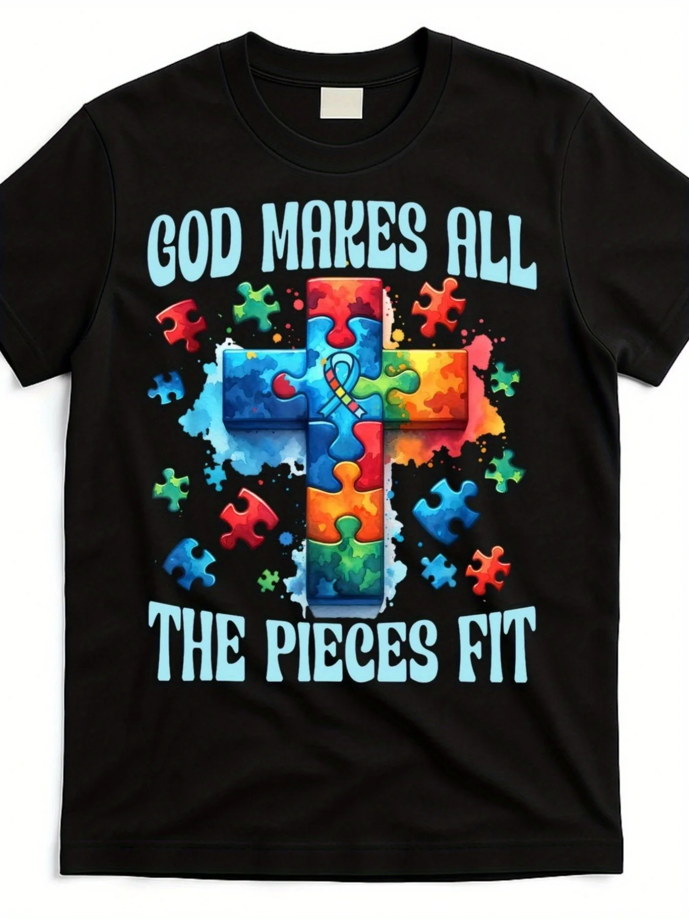 Christian Autism Awareness T-Shirt God Makes the Pieces Fit - Unisex 220 Pure  Retro Faith-Based Puzzle Piece Design for Autism  Religious Community Apparel