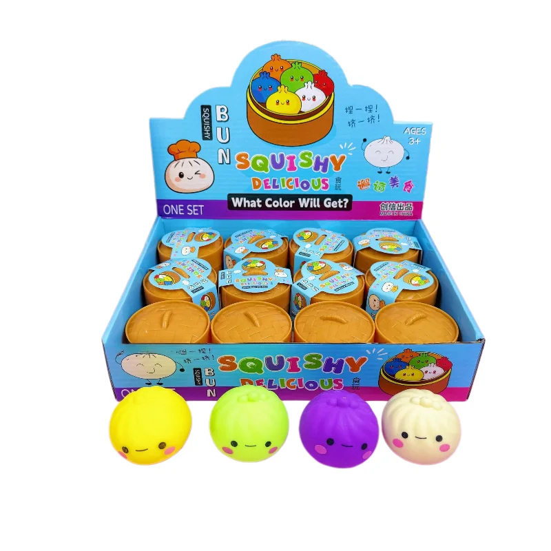 colorful-smiley-expression-bun-squishy-with-simulation-steamer-soft-squeeze-fidget-toy-kids-play-decompression-relax-funny-gift