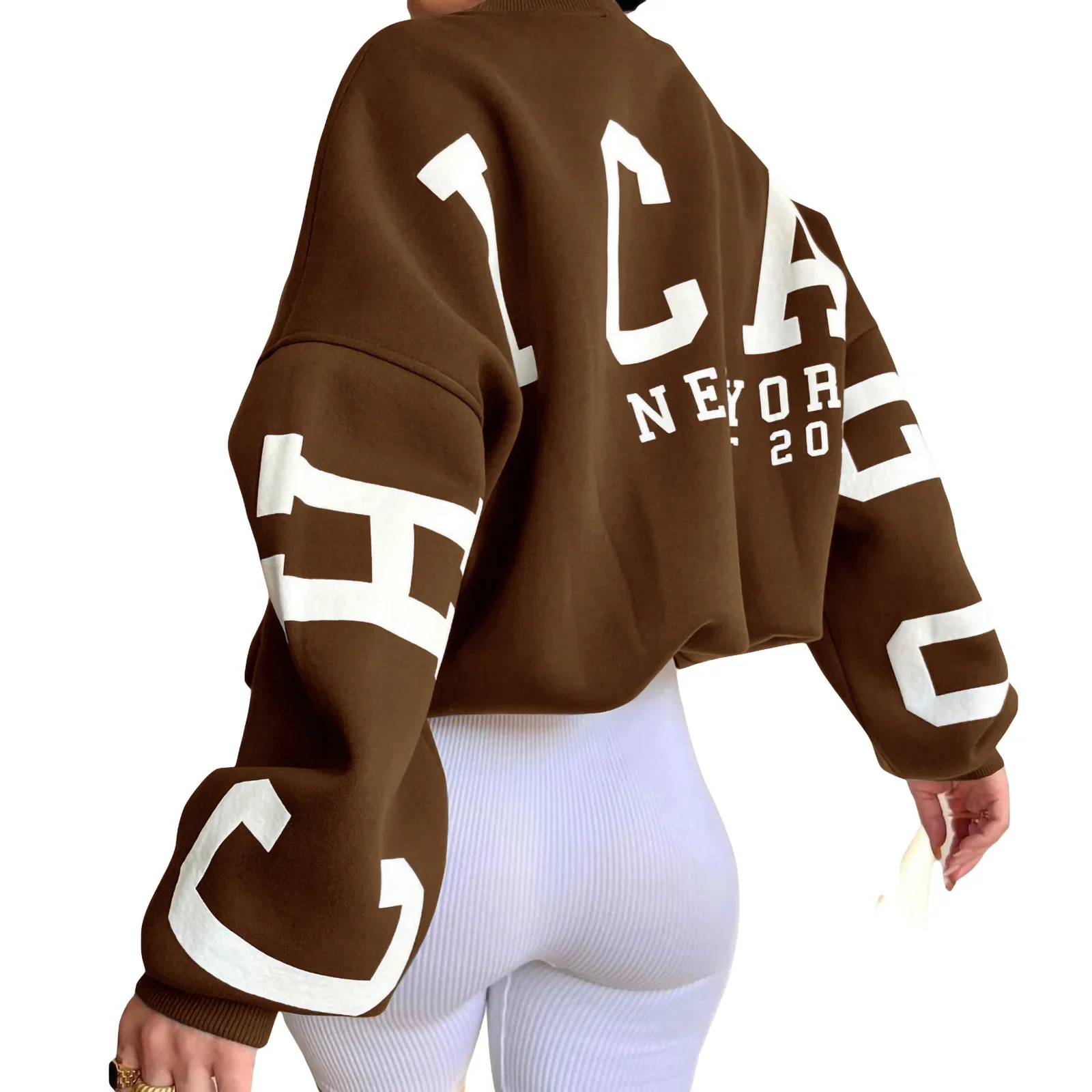 Women Loose Pullover Oversized Sweatshirts Letter Print Crewneck Casual Thickened Long Sleeve Y2K Boy Friend Tops