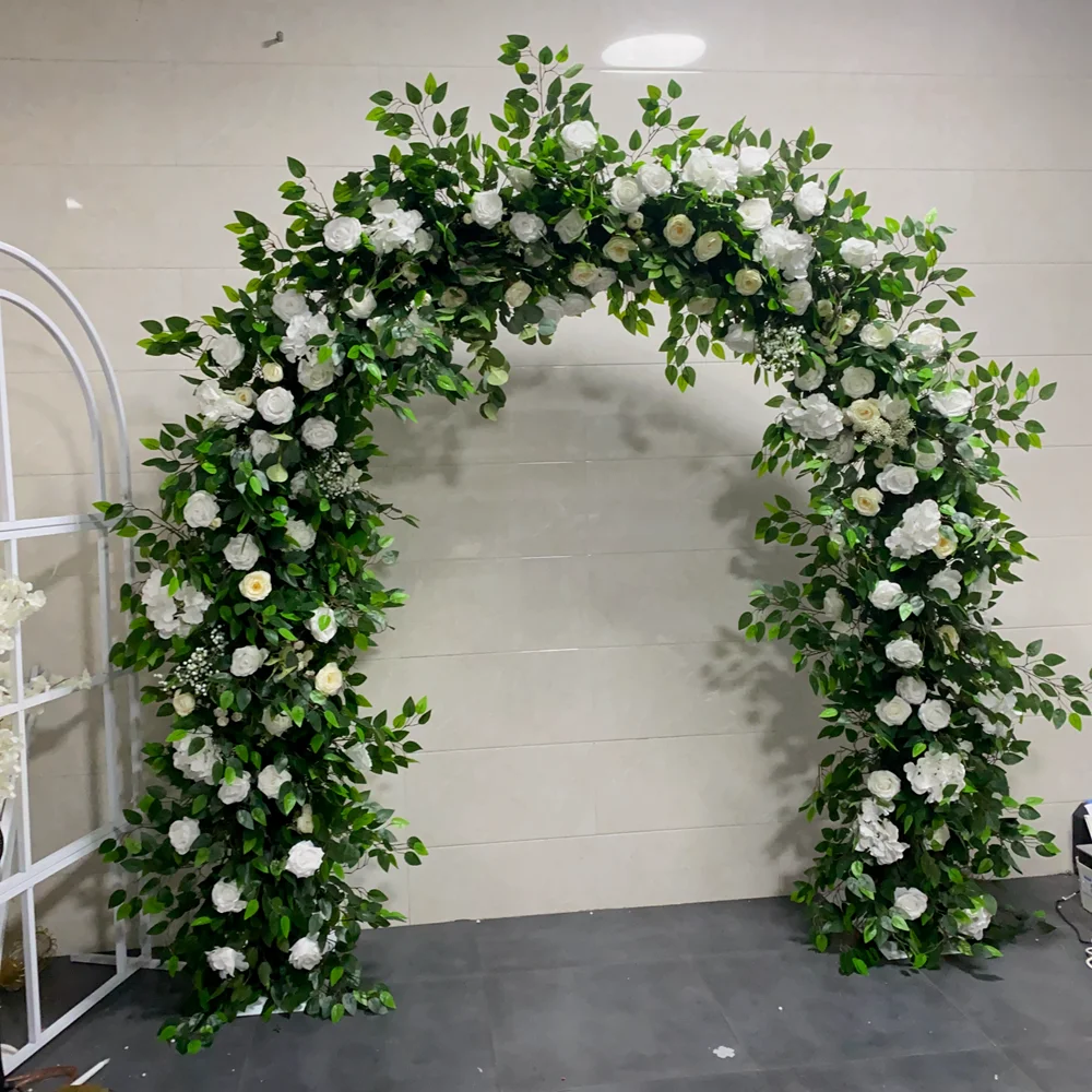 ROCAN Greenery And White Beige Rose Flower Arch Wedding Flower Arch For Wedding Event Party Decoration