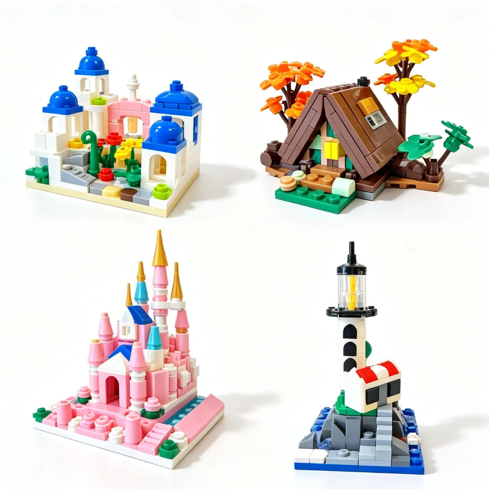 Creative City Street View Building Blocks Santorini Greek Island Lighthouse Castle House Architecture DIY Toy Gift for Kids Girl