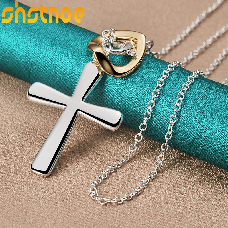 925 Sterling Silver 16-30 Inch Chain Glossy Cross Pendant Necklace For Man Women Engagement Wedding Fashion Charm Jewelry