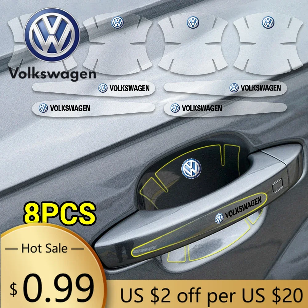 

For VOLKSWAGEN VW 4/8pcs Transparent Car Door Handle Anti-scratch Protector Film Stickers for Volkswagen VW Caddy Scirocco Beetl