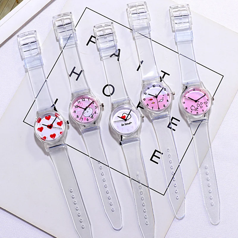 Montre de sport à quartz pour enfants, pour filles, garçons, femmes, horloges, dessin animé, document transparent, simple, nouvelle collection