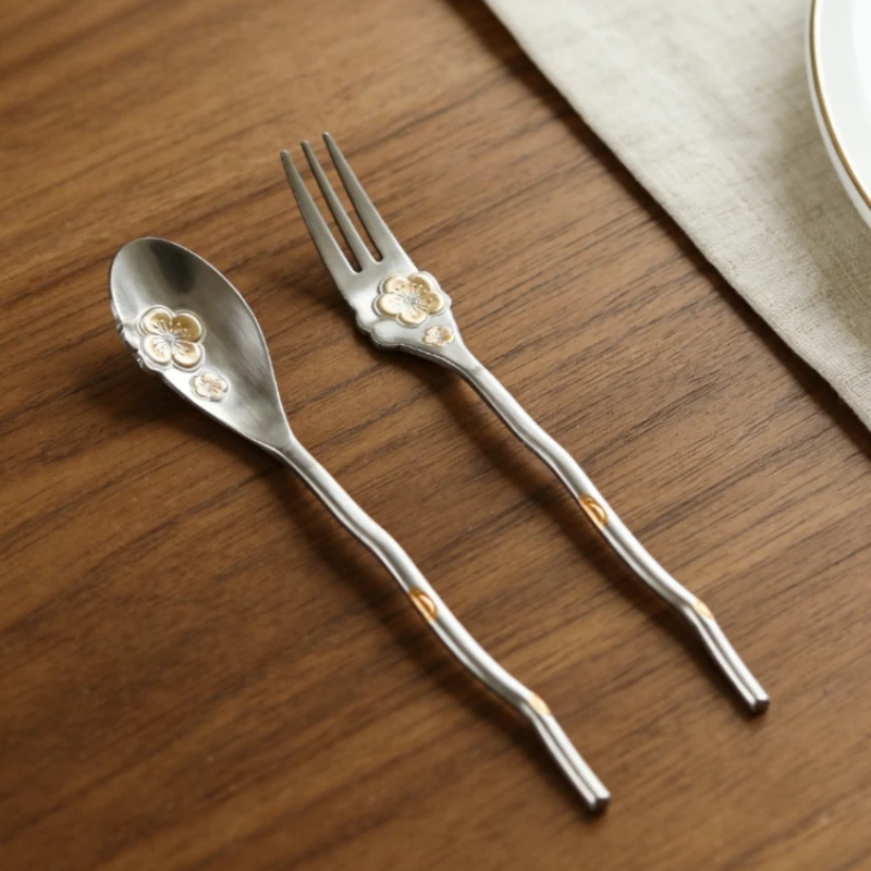 Imported From Japan Stainless Stee Tableware Japanese Cherry Coffee Spoon Teaspoon Mixing Spoon Dim Sum Fork Exquisite Tableware