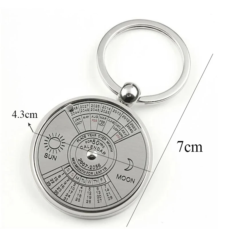 Unique 50 Years Super Perpetual Calendar Keychain Sun Moon Carved Metal Keyring Astrology Jewelry Car Keychain Accessories Gift