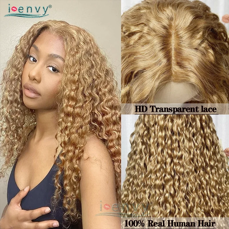 Colored Honey Blonde Lace Front Wig Human Hair Wigs Prepluck Highlight Ginger Water Wave Lace Front Human Hair Wigs for Women