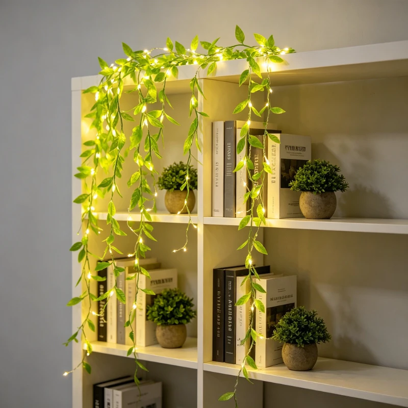 2M 20LED Willow Curtain Light String Battery Box Always on Imitation Leaf Copper Wire Lamp Wrought Iron Basket Decor Light