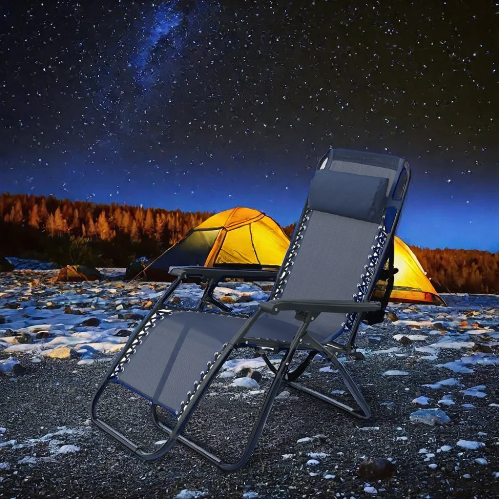 

Outdoor Double Camping Chair Recliner Lounge with Removable Pillow & Side Table for Beach & Hotel Garden Leisure Folding Chair