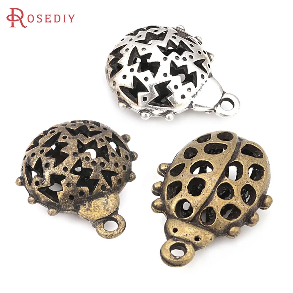 6PCS Antique Bronze Vintage Style Zinc Alloy Ladybug Beetle Diy Jewelry Making Supplies Necklace Earrings Accessories for Women