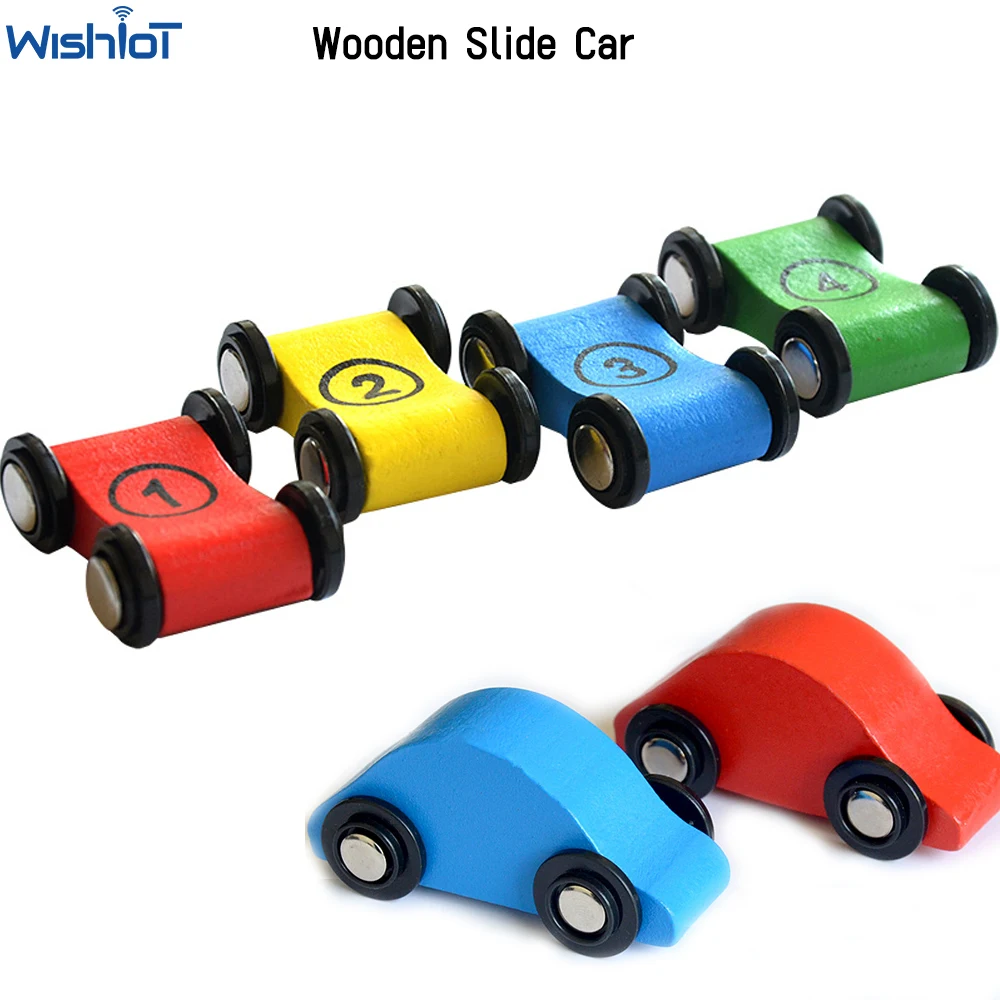 Wooden Slide Car Model Children Inertia Racing Car Mini Digital Train for Kid Sliding Racing Toy Replacement Ramp Race Car Toy