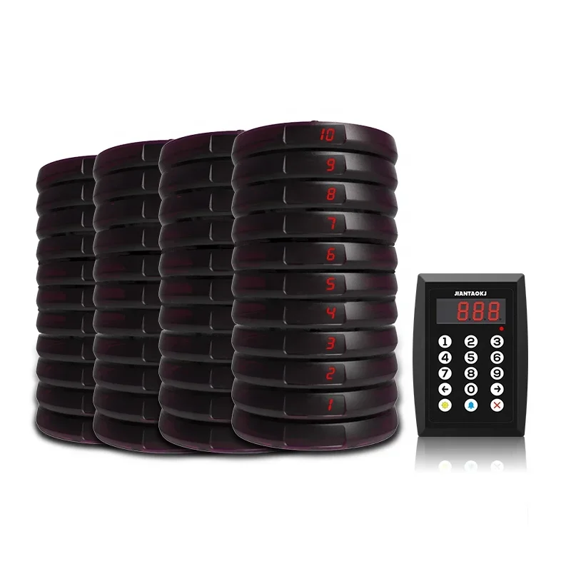 ZXY JT-935 Wireless Paging System Coaster Pager Wireless Calling Table Buzzer for Restaurant Guests 40 Pagers 1 Keyboard Transmi